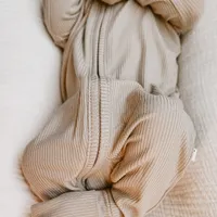 Taupe Ribbed Zip Romper