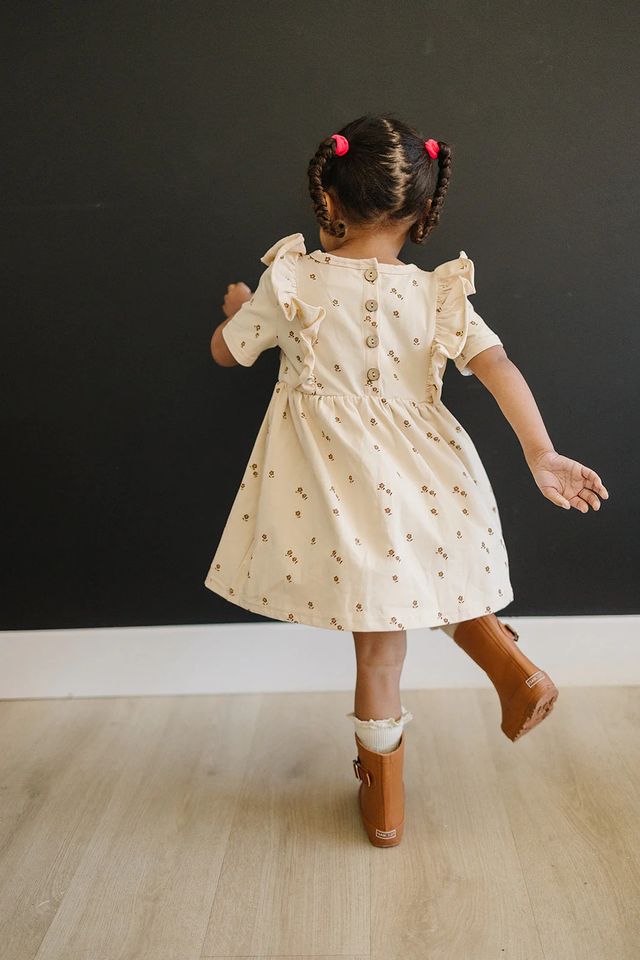 Cream Floral Ruffle Dress