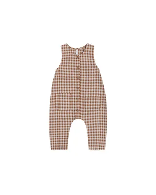 Camel Gingham Woven Jumpsuit