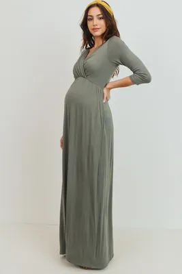 Olive 3/4 Sleeve Maternity/Nursing Maxi Dress