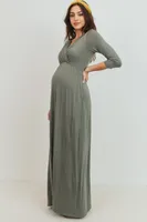 Olive 3/4 Sleeve Maternity/Nursing Maxi Dress