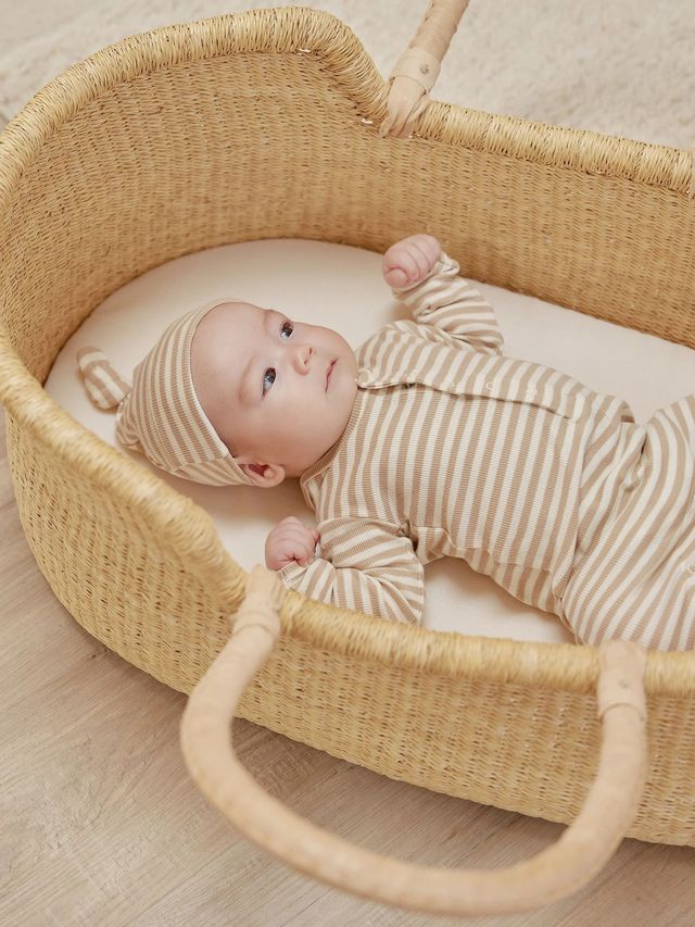 Knotted Baby Hat - Latte Stripe