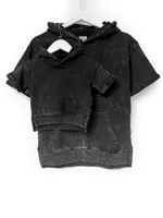 Black Adult Acid Wash Short Sleeve Hoodie