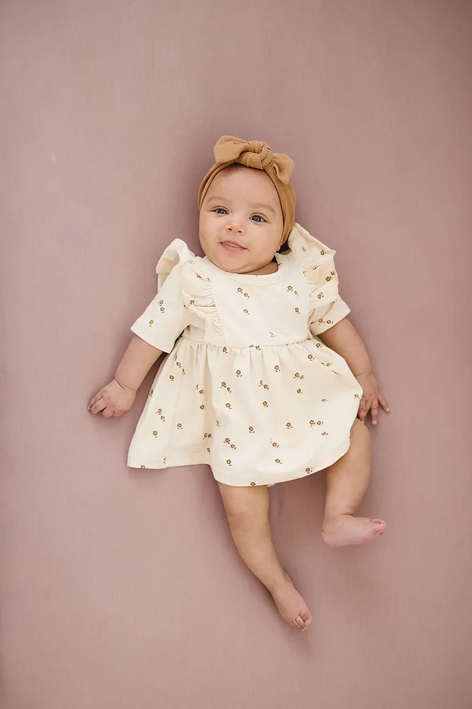 Cream Floral Ruffle Dress