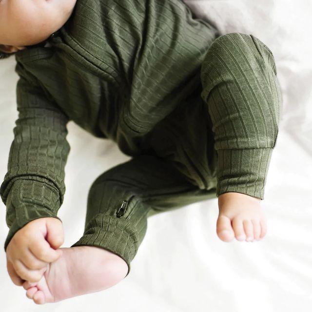 Dark Olive Ribbed Zip Romper