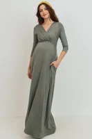 Olive 3/4 Sleeve Maternity/Nursing Maxi Dress