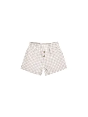 Silver Gingham Woven Button Short