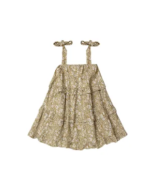 Golden Ditsy Ruffle Swing Dress