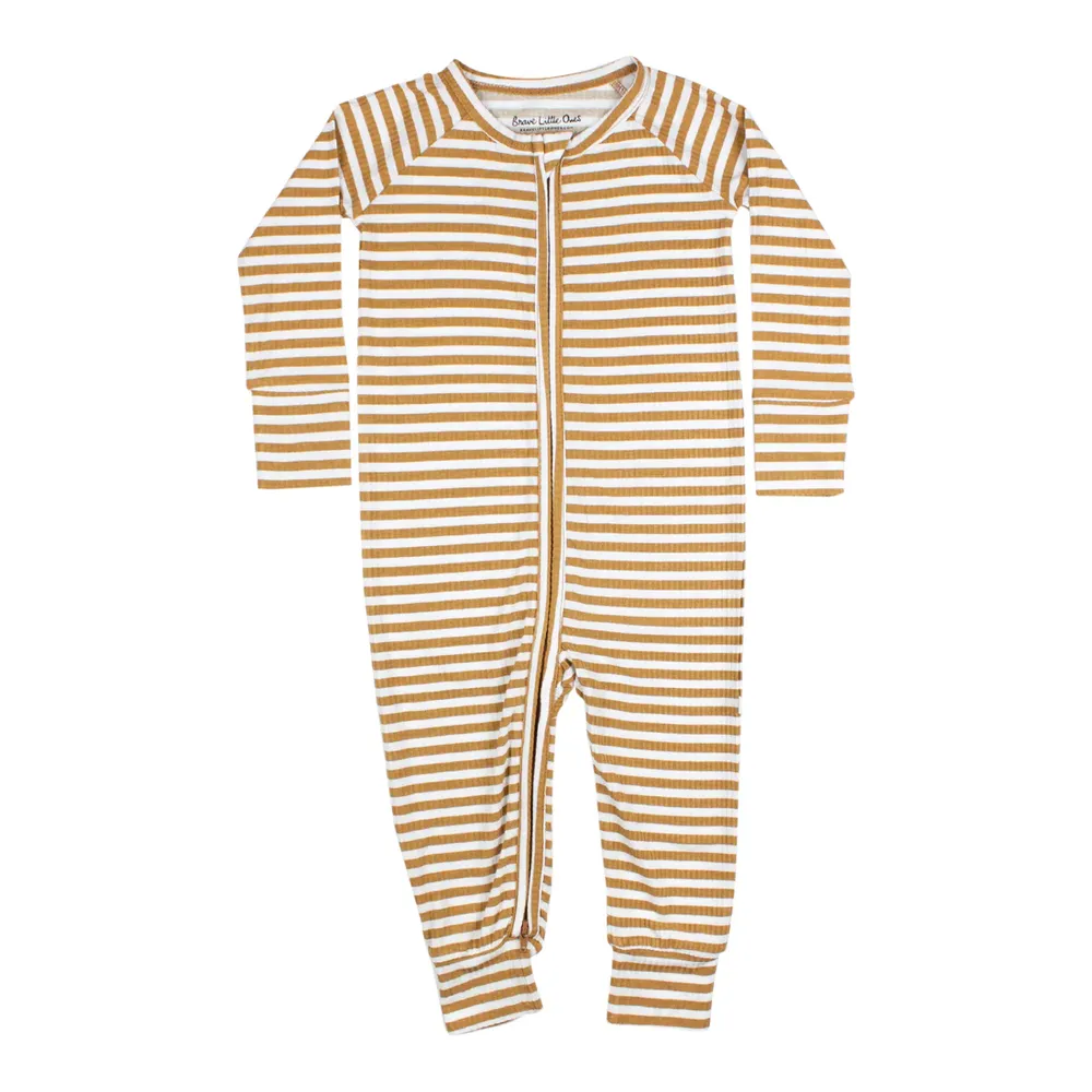 Camel Stripe Zip Romper