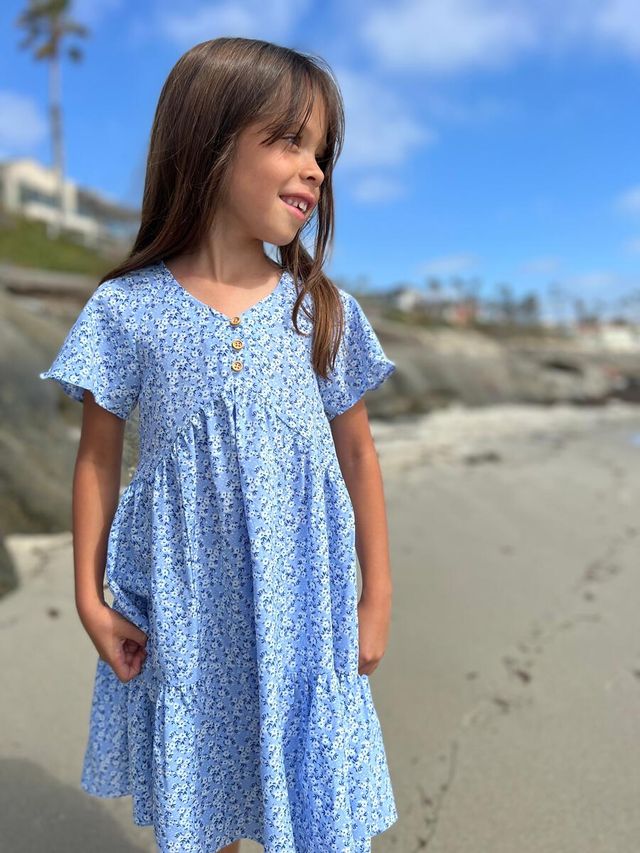 Blue Ditsy Floral Dress