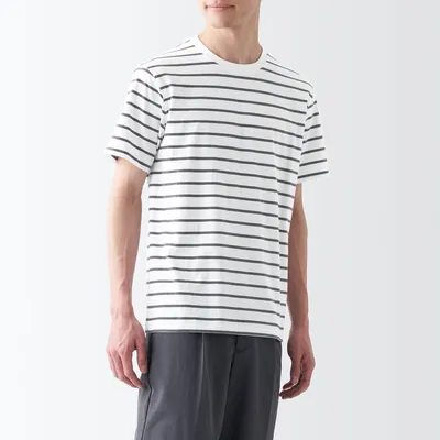 Men's Washed Jersey Crew Neck Short Sleeve Striped T-Shirt