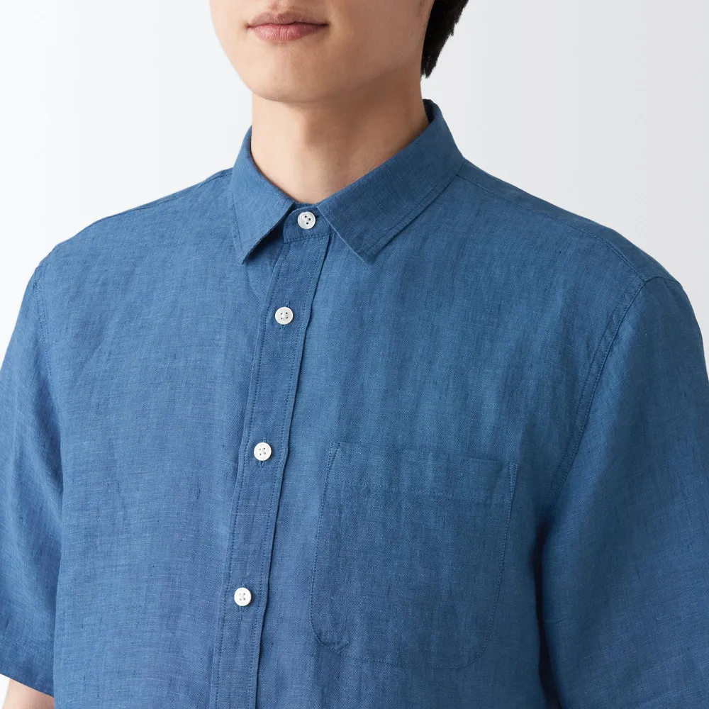 Men's French Linen Washed Short Sleeve Shirt
