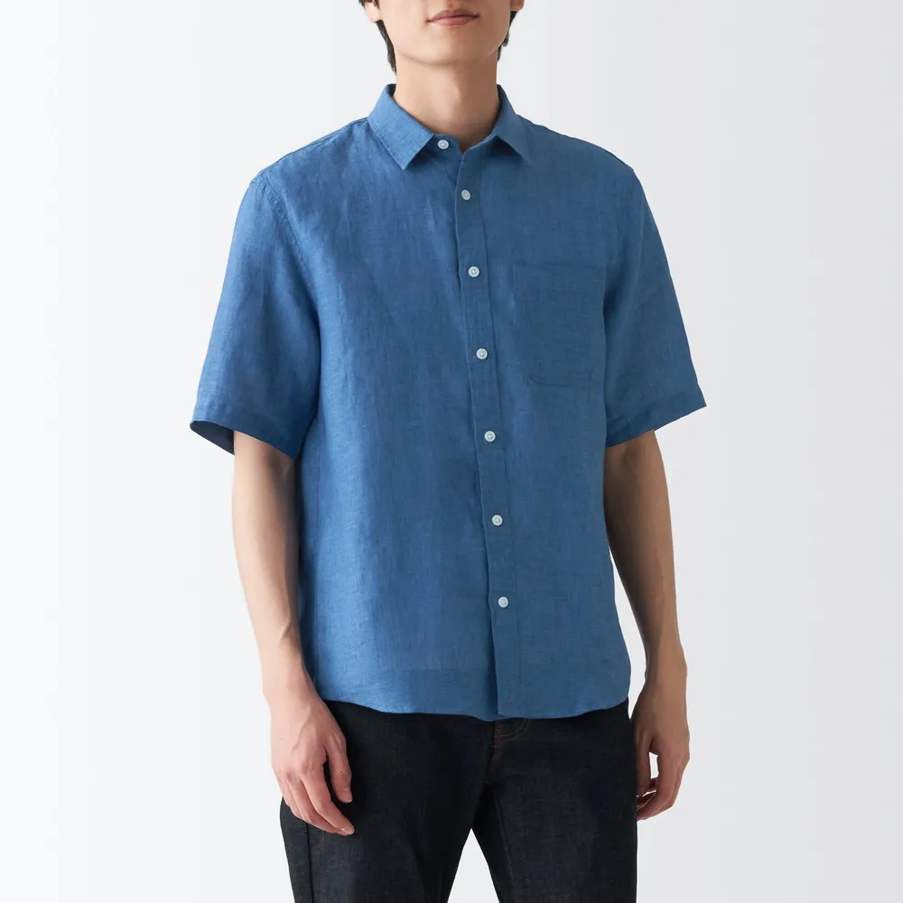 Men's French Linen Washed Short Sleeve Shirt