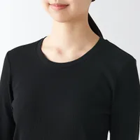 Women's Stretch Ribbed Crew Neck Long Sleeve T-Shirt