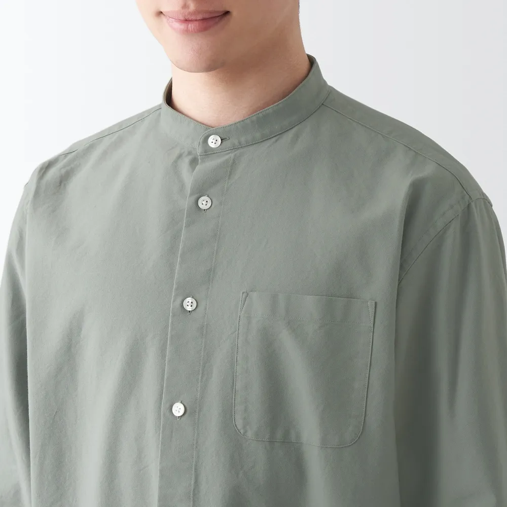 Men's Washed Oxford Stand Collar Long Sleeve Shirt