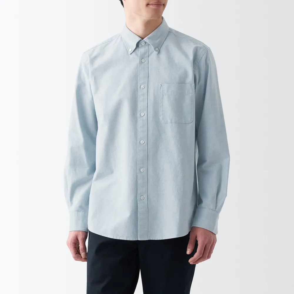 Elevate your casual style with MUJI's simple and quality garments! Our Men's  Washed Oxford Button Down Long Sleeve Shirt has a thick