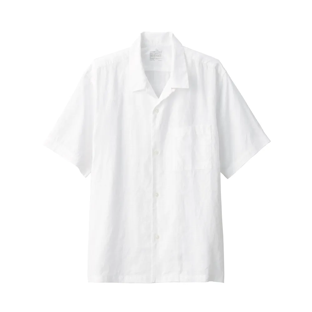 Men's Washed Hemp Open Collar Short Sleeve Shirt