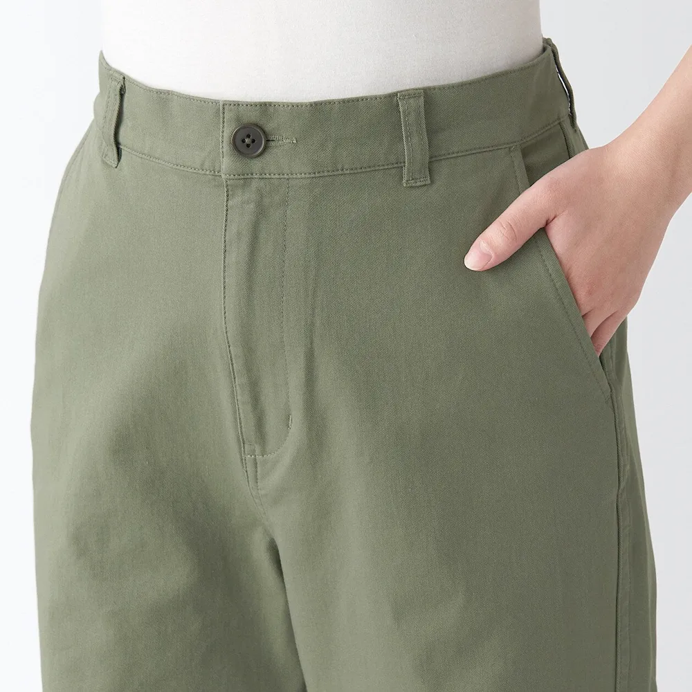 MUJI Women's 4-Way Stretch Chino Wide Straight Pants (L 31inch