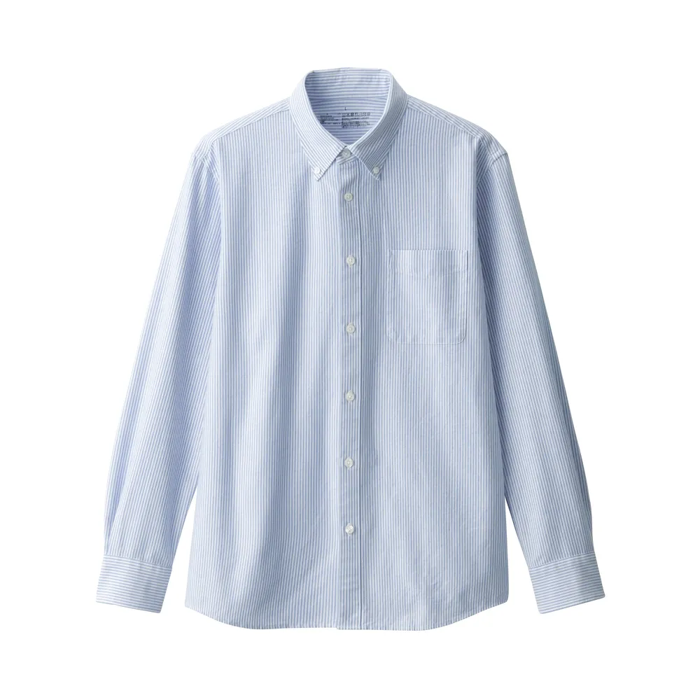 Men's Washed Oxford Stand Collar Long Sleeve Shirt