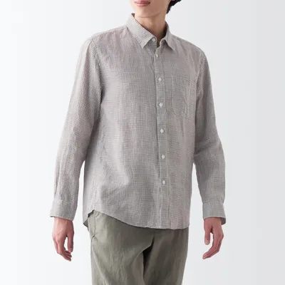 Men's Washed Hemp Long Sleeve Patterned Shirt