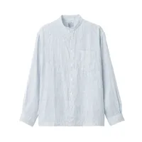 Men's Washed Hemp Stand Collar Long Patterned Sleeve Shirt