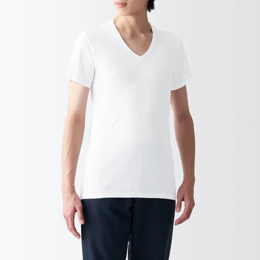 Men's Side Seamless Ribbed V Neck Short Sleeve T-Shirt