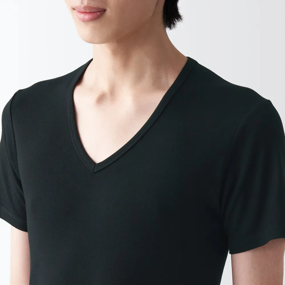Men's Side Seamless Ribbed V Neck Short Sleeve T-Shirt