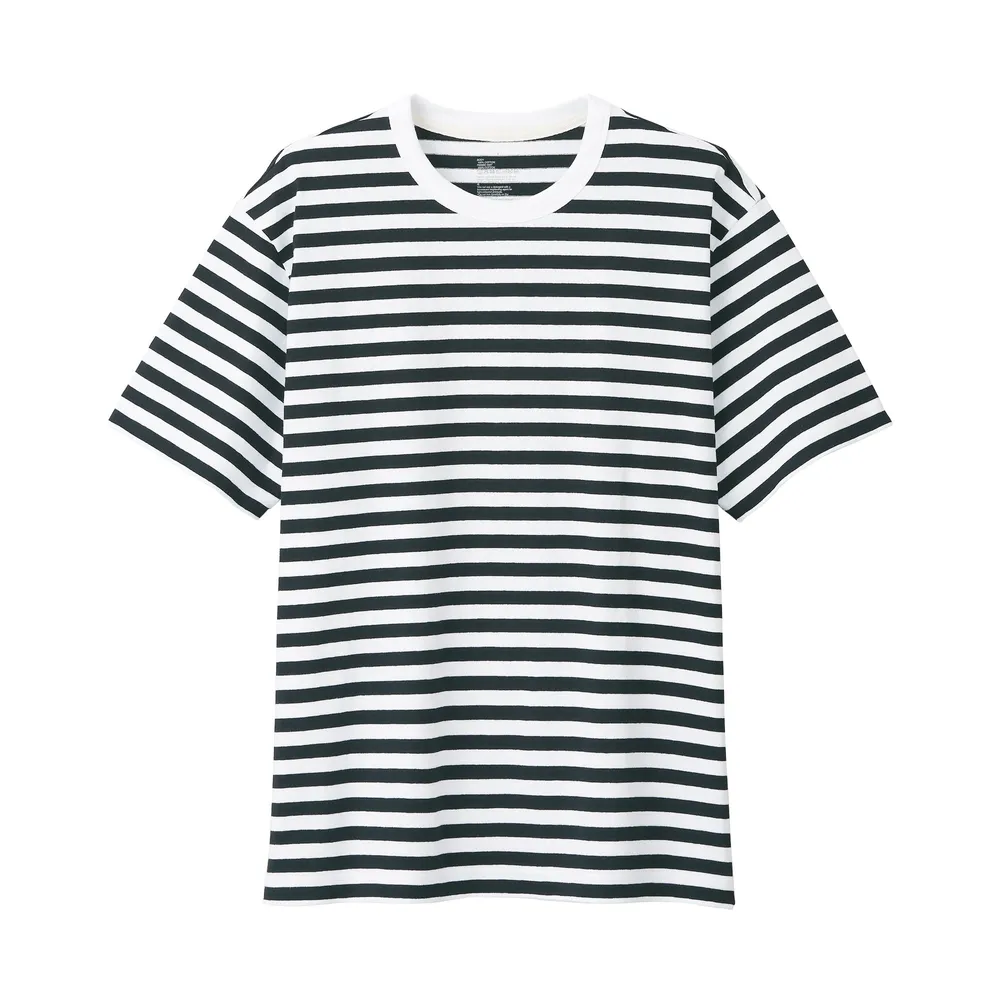 Men's Washed Heavy Weight Crew Neck Short Sleeve Striped T-Shirt