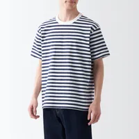 Men's Washed Heavy Weight Crew Neck Short Sleeve Striped T-Shirt