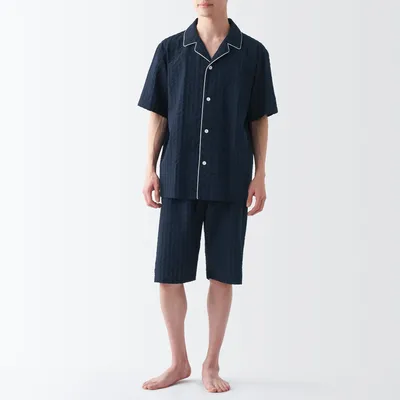 Men's Side Seamless Seersucker Short Sleeve Pajamas