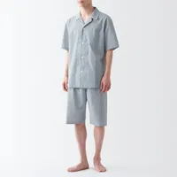 Men's Side Seamless Seersucker Short Sleeve Striped Pajamas