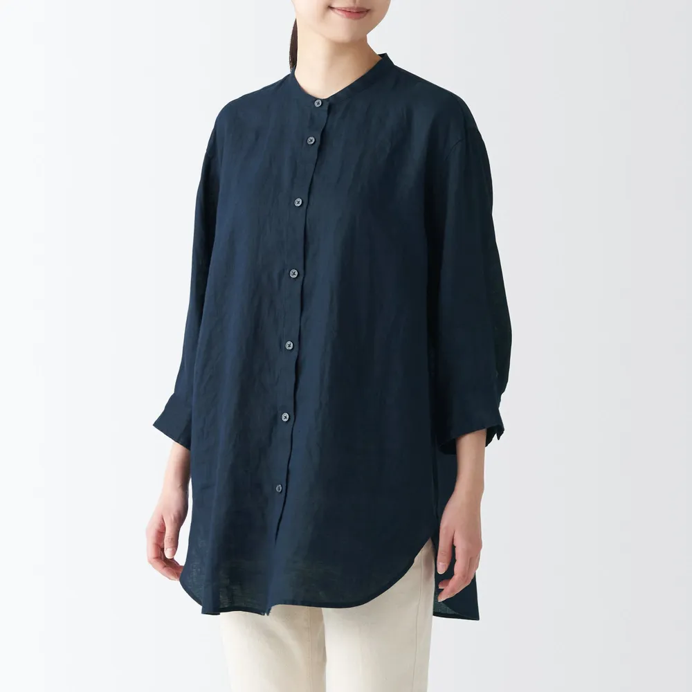 Women's Washed Hemp 3/4 Sleeve Tunic Shirt