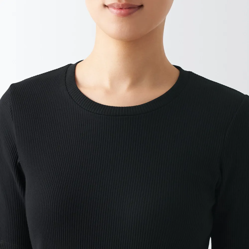 Women's Ribbed Crew Neck T-Shirt - Black