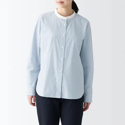 Women's Washed Broad Stand Collar Long Sleeve Shirt