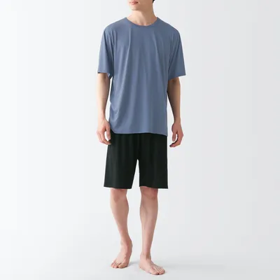 Men's Polyester Rayon Short Sleeve Loungewear Set