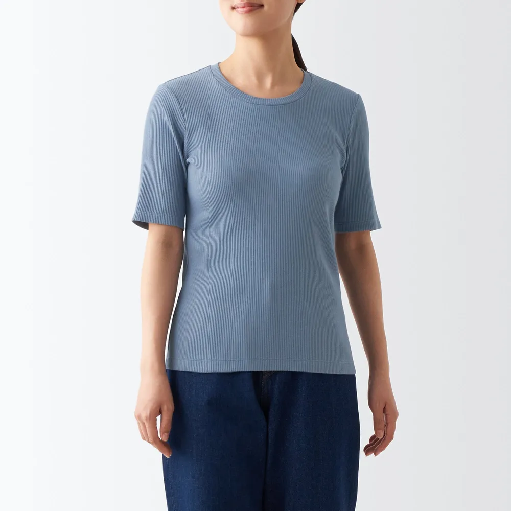 Shop looks for「Rayon Short-Sleeve Blouse、Soft Ribbed Crew Neck Short-Sleeve  T-Shirt」