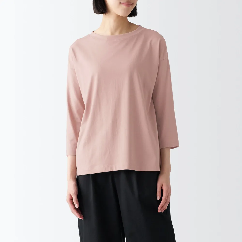 MUJI Women's Jersey Boat Neck 3/4 Sleeve T-Shirt