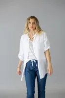 White Buttoned Top with Designer Back and Button-up Sleeves