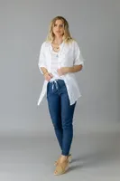 White Buttoned Top with Designer Back and Button-up Sleeves