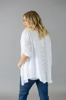 White Buttoned Top with Designer Back and Button-up Sleeves