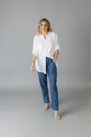 White Buttoned Top with Designer Back and Button-up Sleeves