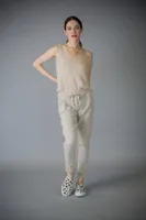 Beige Designer Pants with Embroidery on Pockets and Legs