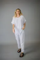 White Plain Round Neck Cotton Asymmetrical Top