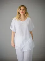 White Plain Round Neck Cotton Asymmetrical Top