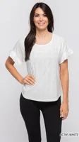 WHITE EMBROIDRED FEBRIC RUFFLE SLEVEES TOP (WHITE)