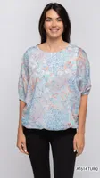 Turq Custom Print 3/4 elastic sleeve Top