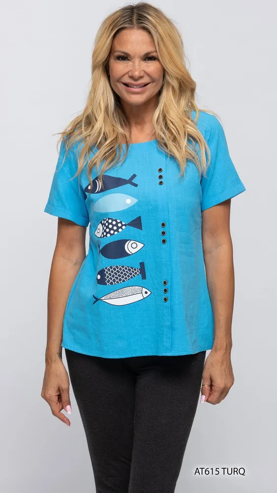 FISH PRINT BLUE TOP