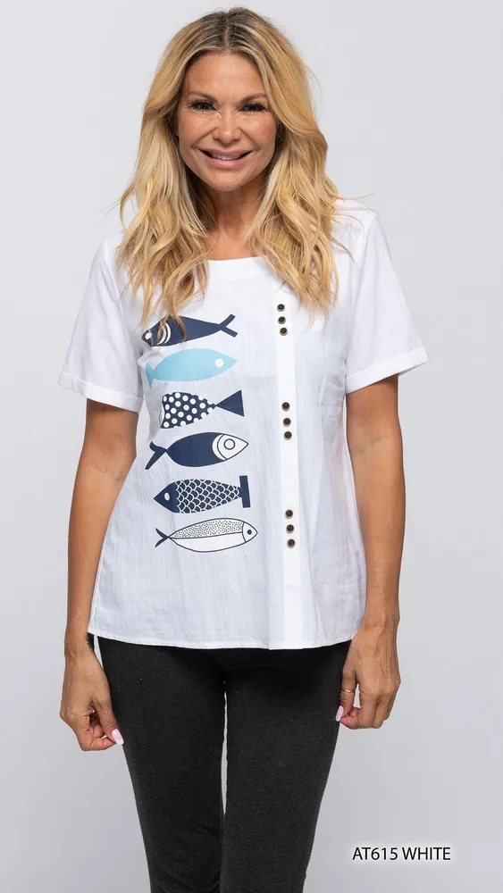 FISH PRINT WHITE TOP