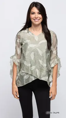 Taupe Feather Detail Top