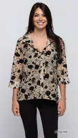 Tan Floral Print Button Up Top